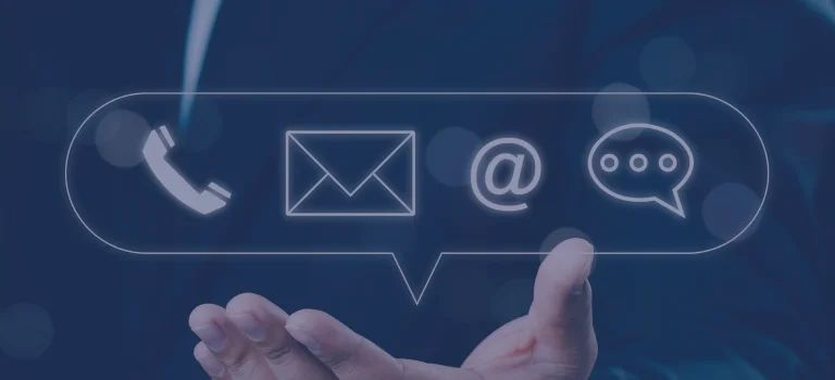 a hand with a phone and mail icon
