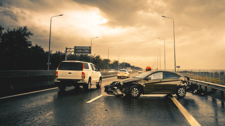 road accident in rainy highway