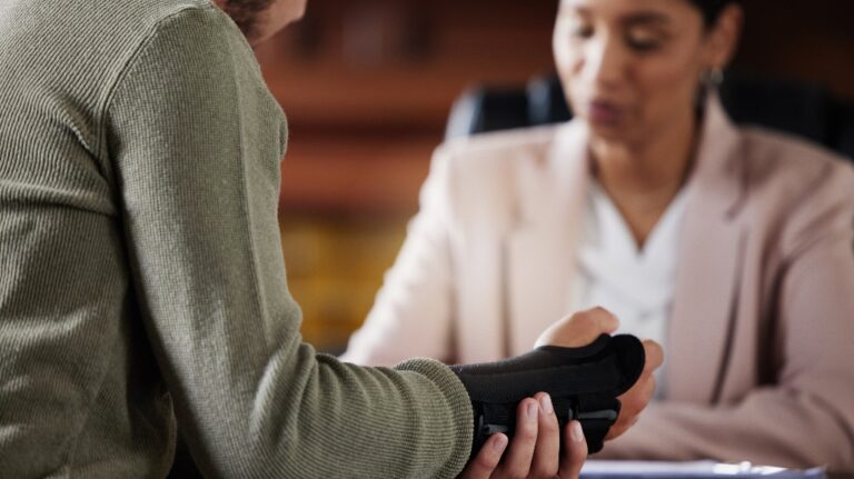 client is consulting with lawyer after personal injury